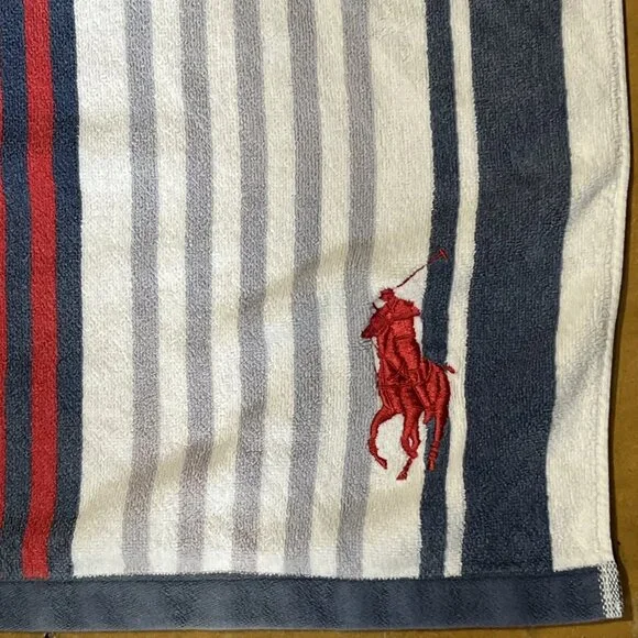 Polo Ralph Lauren 33X60 Red Embroidery Pony Striped Beach Bath Towel Plush - Picture 3 of 5